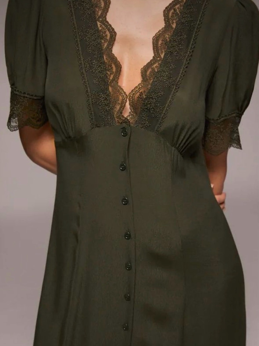 Zara Olive Lace-Trim Maxi Dress
